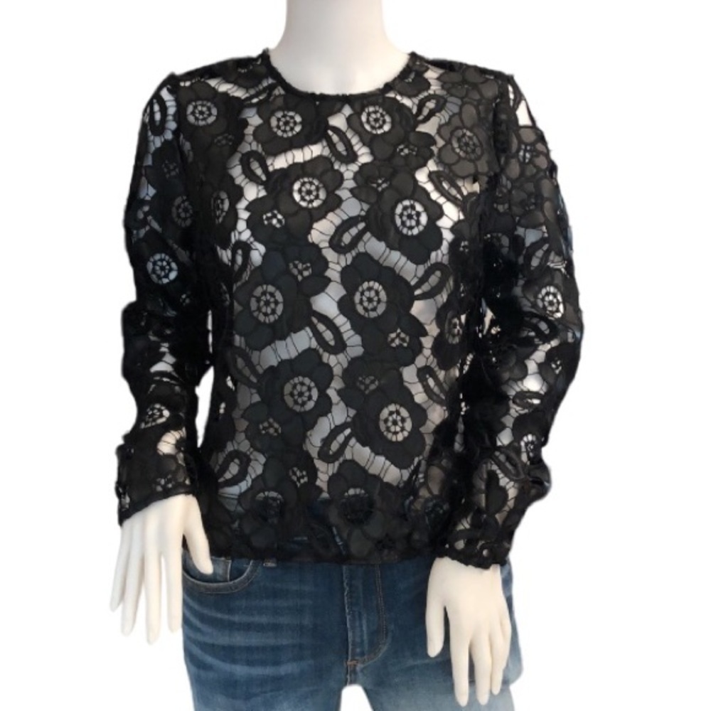 Bisou Bisou Black Lace Faux Leather Top Medium